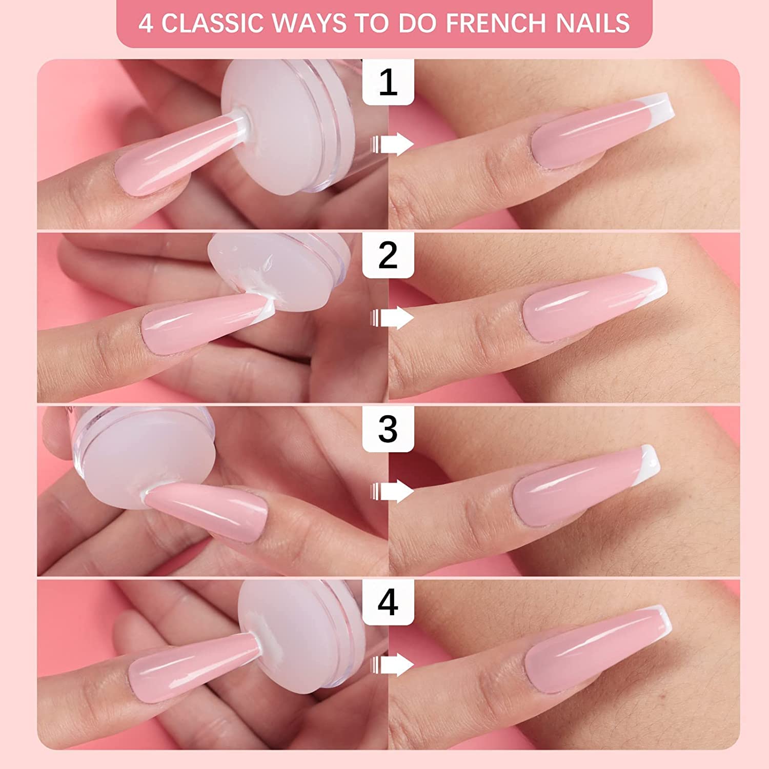 French Nail Stamper - BTArtbox French Tip Nail Tools with Nail Scraper and Replaceable Stamper Head, 100-Time Using Silicone Nail Stamper Kit for Gel Nail Polish DIY Nail Art Tools - Image 4